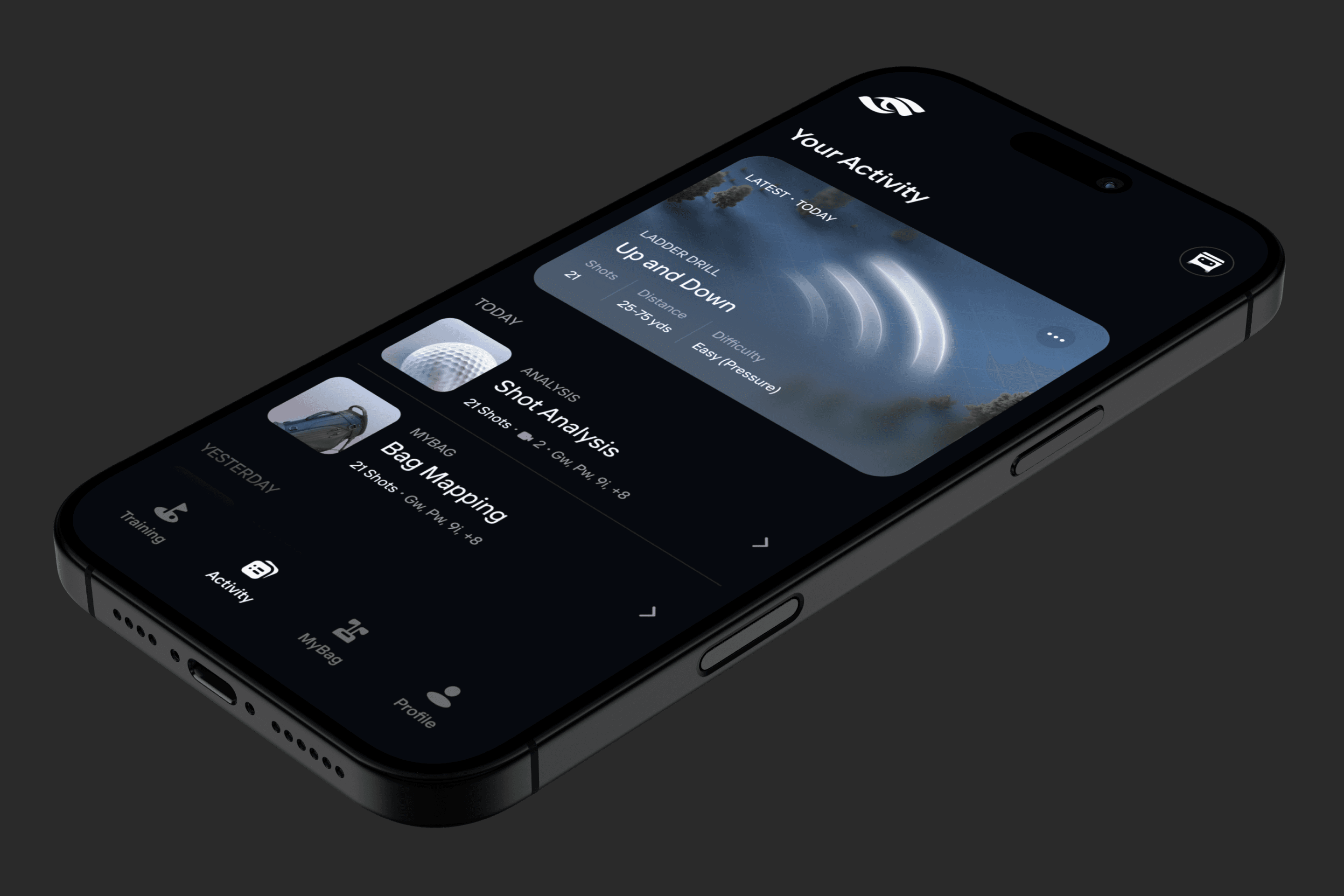 Phone mockup showing activity screen flat isometric
