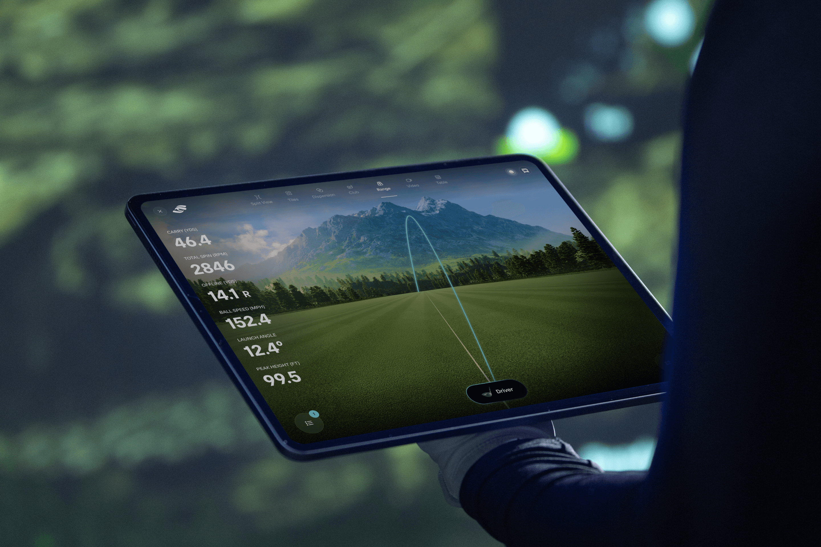 Tablet mockup showing range shot held outdoors