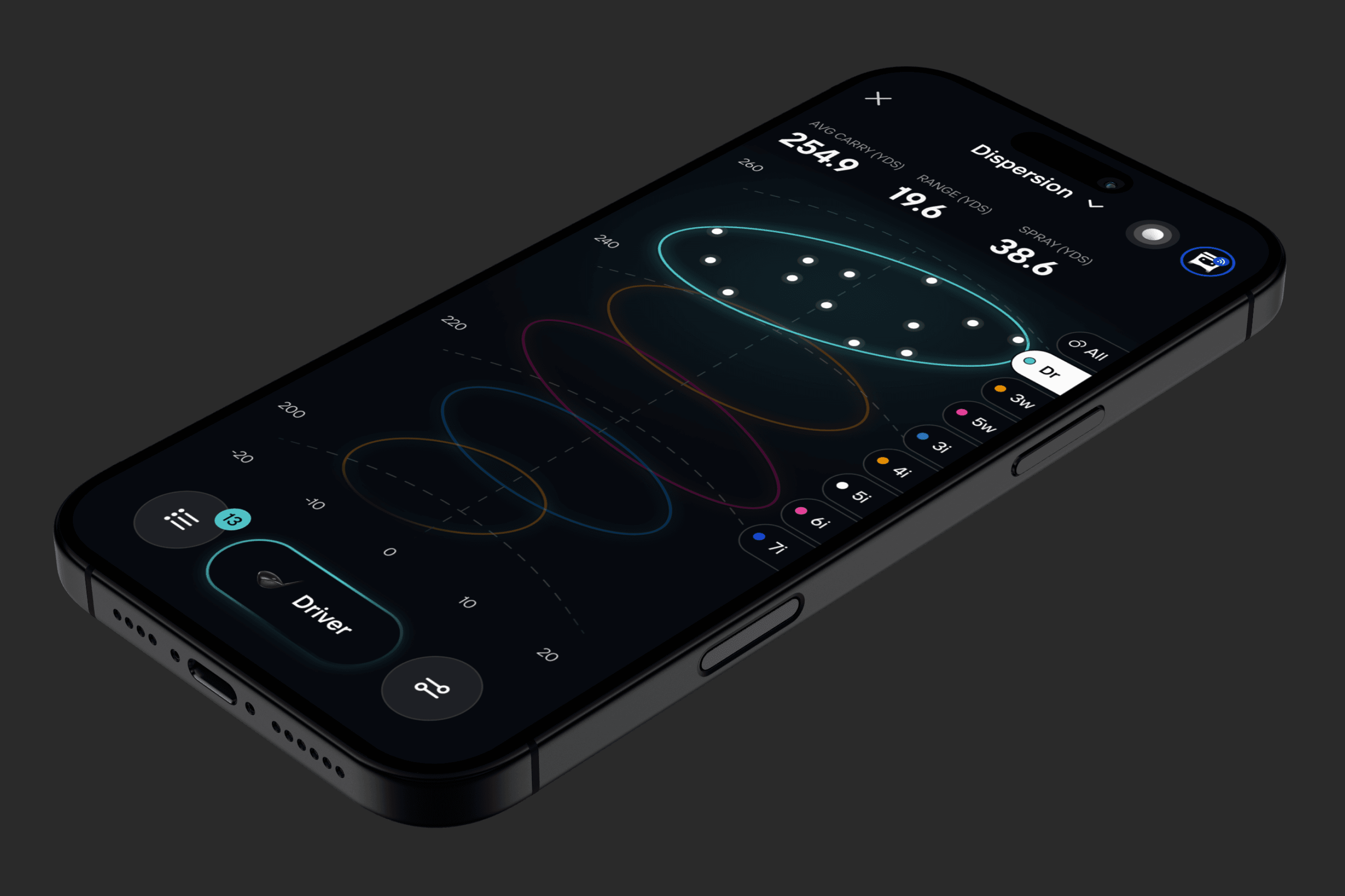 Phone mockup showing dispersion data flat isometric